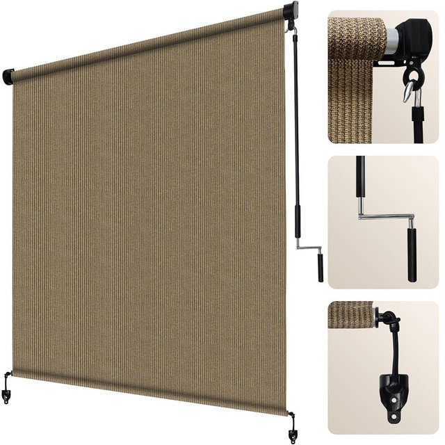 Artpuch Patio Shades Roll Up Outdoor Roller Shade (8'Wx8'H), Cordless Exterior Roller Blinds Cloth for Porch Pergola Gazebo, Walnut