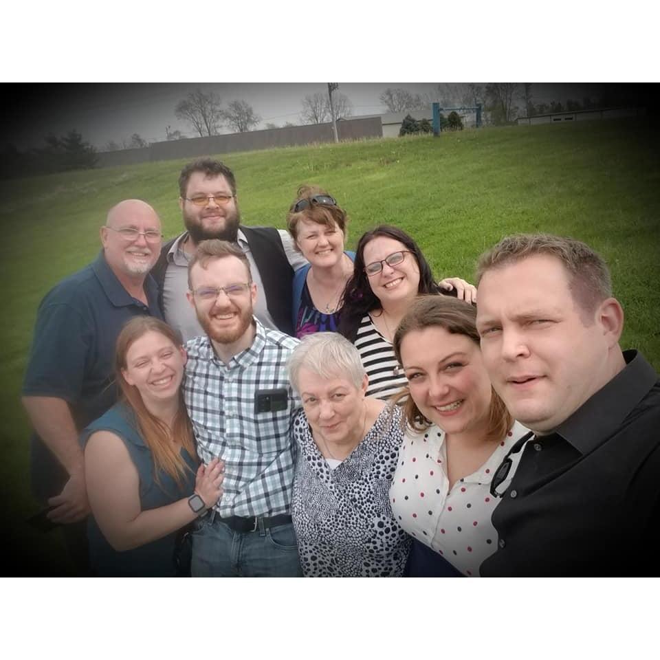 A photo with Bryce's family while celebrating Mother's Day! His family has also been very helpful with our wedding and we are very grateful to have their help! It was very bright out, as you can see!