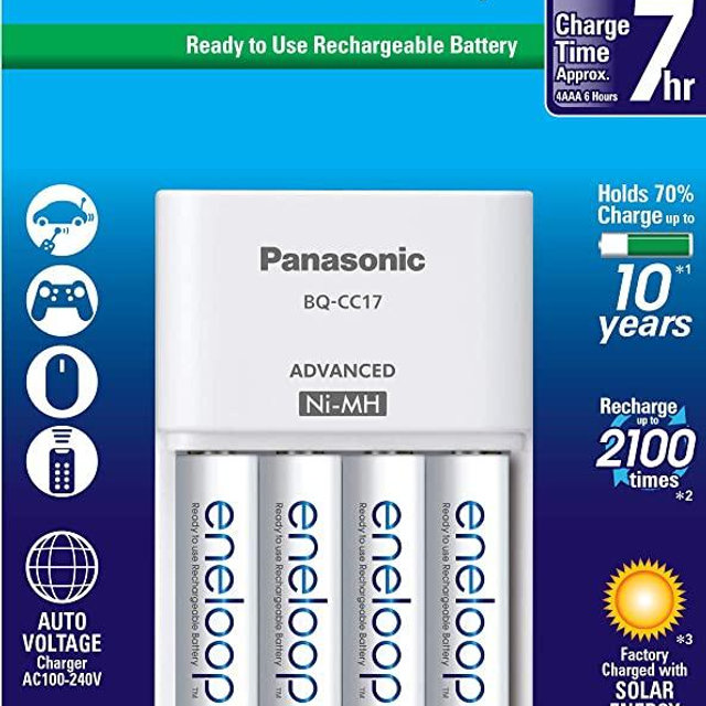 Panasonic K-KJ17MCA4BA Advanced Individual Cell Battery Charger Pack with 4 AA eneloop 2100 Cycle Rechargeable Batteries