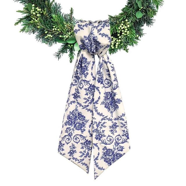 Ftuuo Floral Wreath Sash for Front Door Blue Flower Wreaths Satin Sash Garland Ribbon Accessories for Wreath Yard Doorway Indoor Outdoor Bow Bridal Shower Home Decor,4.72 x 45.27