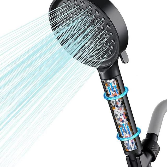 Cobbe Handheld Shower Head with Filter, High Pressure 6 Spray Mode Showerhead with 60" Hose, Bracket and Water Softener Filters Beads for Hard Water Remove Chlorine and Harmful Substance, Matte Black