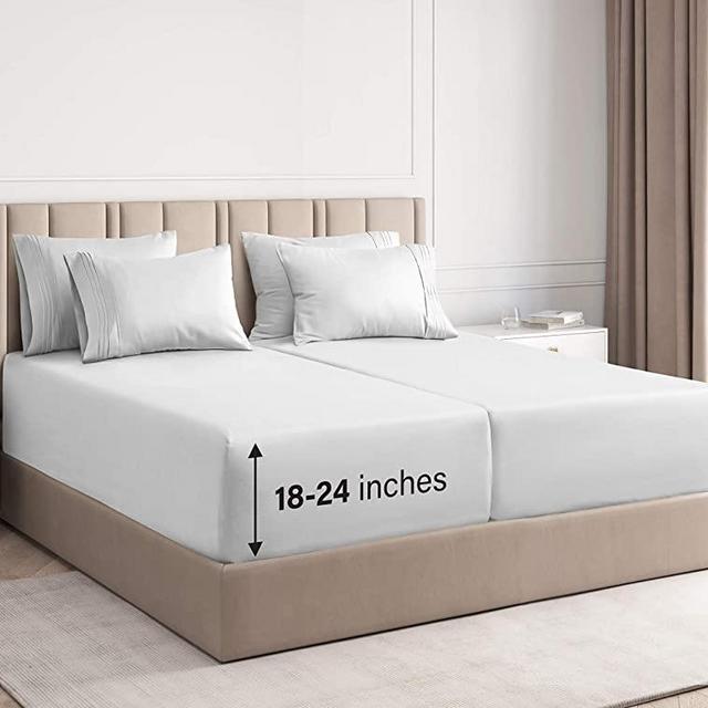 Extra Deep Pocket Sheets - 7 Piece Sheet Set - Split King Size Sheets Deep Pocket - Extra Deep Bed Sheets - Deep Split King Fitted Sheet Set - Super and Ultra Deep Sheets - for Extra Deep Mattress