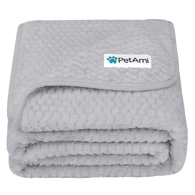 PetAmi Waterproof Dog Blanket, Leakproof Puppy Blanket for Medium Large Dogs, Furniture Sofa Couch Cover Protector, Fleece Pet Throw Indoor Cat Kitten, Reversible Washable Soft Plush, 40x60 Light Gray