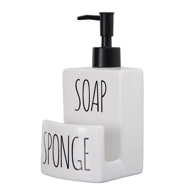 Ceramic Dish soap Dispenser with Sponge Holder Hand and Dish Soap Dispenser Set for Kitchen 2-in-1 Countertop Soap Pump Dispenser for Kitchen Sink, Useful Kitchen Gadgets - Modern Farmhouse White