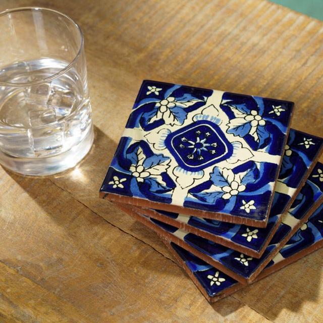 Drink Coasters Mexican Talavera Ceramic & Cork Decor Mexico Authentic Art Tiles Unique Gift Holidays Housewarming Hostess