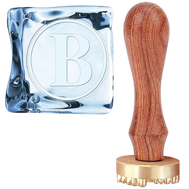 CRASPIRE Ice Stamp B Letter Ice Cube Stamp with Removable Brass Head & Wood Handle Vintage 1.2" Ice Branding Stamp for Ice Cubes Cocktail Whiskey Mojito Drinks Wedding Making DIY Crafting