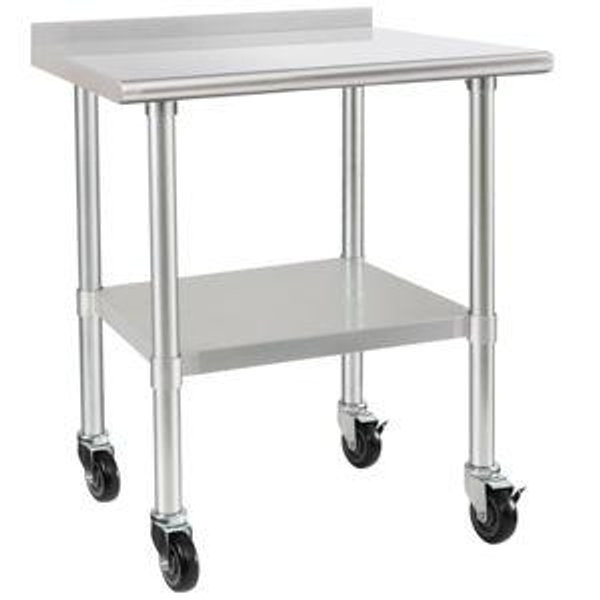 HARDURA Stainless Steel Table 24 x 36 Inches with Wheels Casters NSF Heavy Duty Commercial Prep Table with 2” Backsplash and Adjustable Undershelf for Restaurant Kitchen Home and Hotel