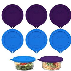 Sophico 4 Cup Round Silicone Storage Cover Lids Replacement for Anchor Hocking and Pyrex 7201-PC Glass Bowls (Container not Included) (PurpleBlue-6 pack)