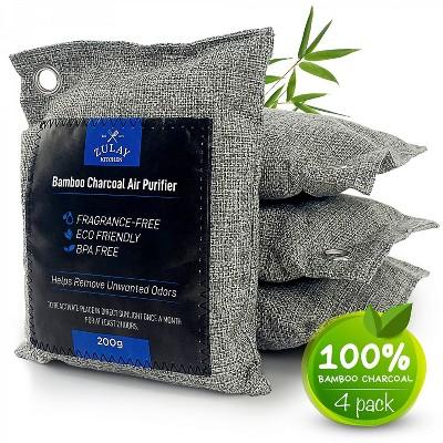 Zulay Kitchen 4 Pack 100% Bamboo Charcoal Air Purifying Bags - Activated Charcoal Odor Absorber - Odor Handler for Unpleasant Smells