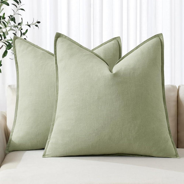 MIULEE Decorative Linen Pillow Covers 24x24 Inch Light Green ​Boho Farmhouse​ ​Neutral Couch Throw Pillows for Bed Pack of 2 Accent Outdoor Pillowcase Modern Sofa Cushion Livingroom Home Decor