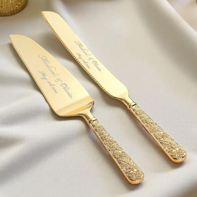 Gold Personalized Cake Cutting Knife Set