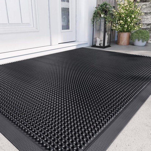 DEXI Front Door Mat Outside Entrance, 36x48 Heavy Duty Non-Slip Rubber Entry Mats, Dirt Trapping Waterproof Low-Profile Welcome Doormat for Entryway, Black