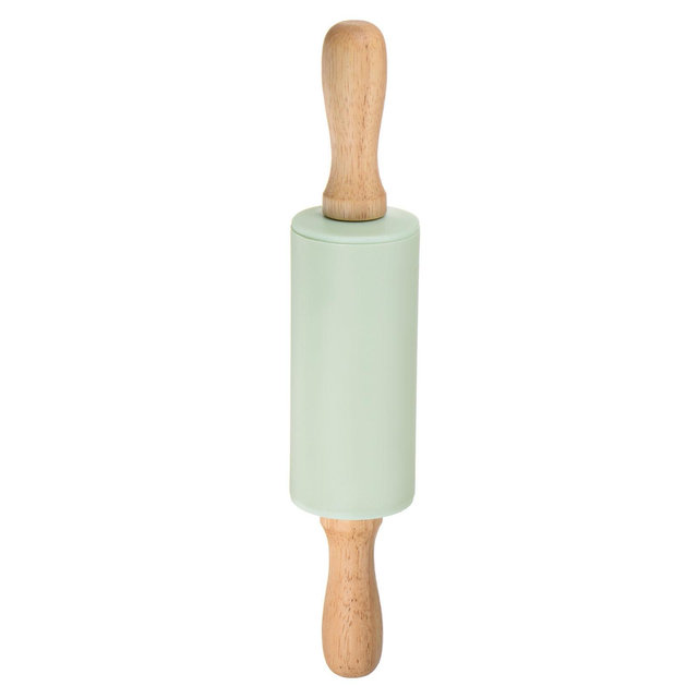 Unique Bargains Silicone Smooth Wooden Handle Non-Stick Kitchen Rolling Pin Light Green 9.25" x 1.65"