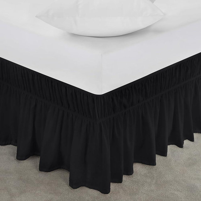 Utopia Bedding Queen Elastic Bed Ruffle - Easy Wrap Around Ruffle - Microfiber Bed Skirt with Adjustable Elastic Belt 16 Inch Tailored Drop - Hotel Quality Bedskirt, Fade Resistant (Queen, Black)