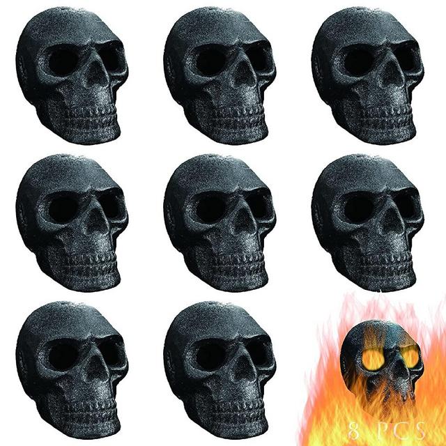 FYZTCOCPT Imitated Human Skull Gas Log for Indoor or Outdoor Fireplaces, Made of Metal, Durable for More Than 10 Years，Fire Pits Halloween Decor Skull Charcoal (Fireproof)(Refractory) (8 PCS)