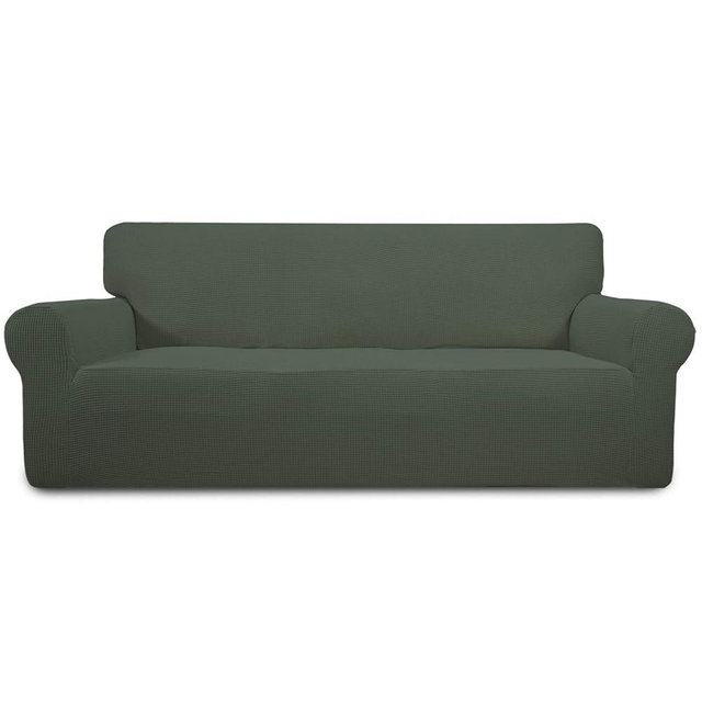 Easy-Going Stretch Sofa Slipcover 1-Piece Sofa Cover Furniture Protector Couch Soft with Elastic Bottom for Kids, Polyester Spandex Jacquard Fabric Small Checks (Sofa, Olive Green)
