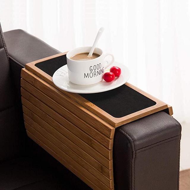 Bamboo Wood Sofa Arm Tray Table Anti-Slip Armrest Organizer Protector Drink Holder Coaster