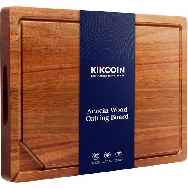 Kikcoin Acacia Wood Cutting Boards for Kitchen, Wooden Cutting Board, Chopping Board with Built-In Compartments and Juice Groove, Solid Charcuterie Board Serving Tray Wood Butcher Block, 17" x 11.8"