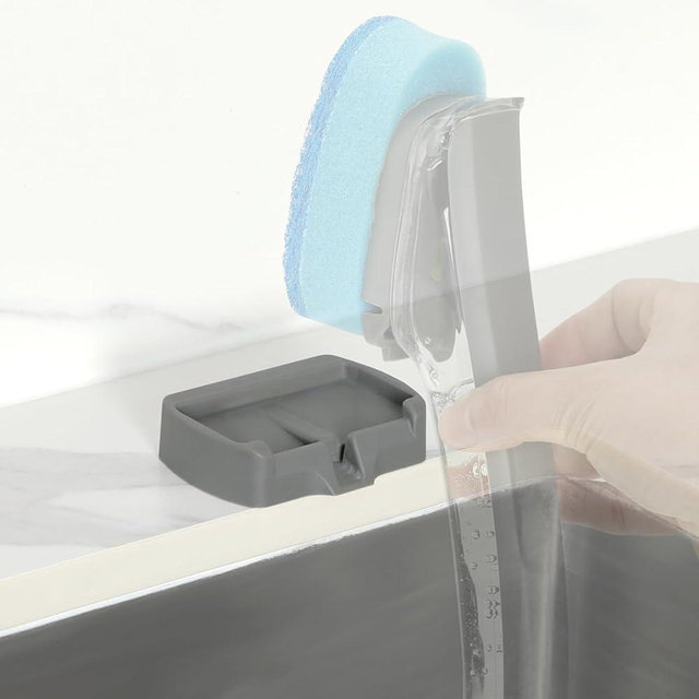 LANMU Dish Wand Holder Compatible with Scotch-Brite Non-Scratch Dishwand Only, Compact Dish Sponge Wand Caddy with Drain Hole for Kitchen Sink Counter – Not for Sinks with Depth Less Than 7 Inches