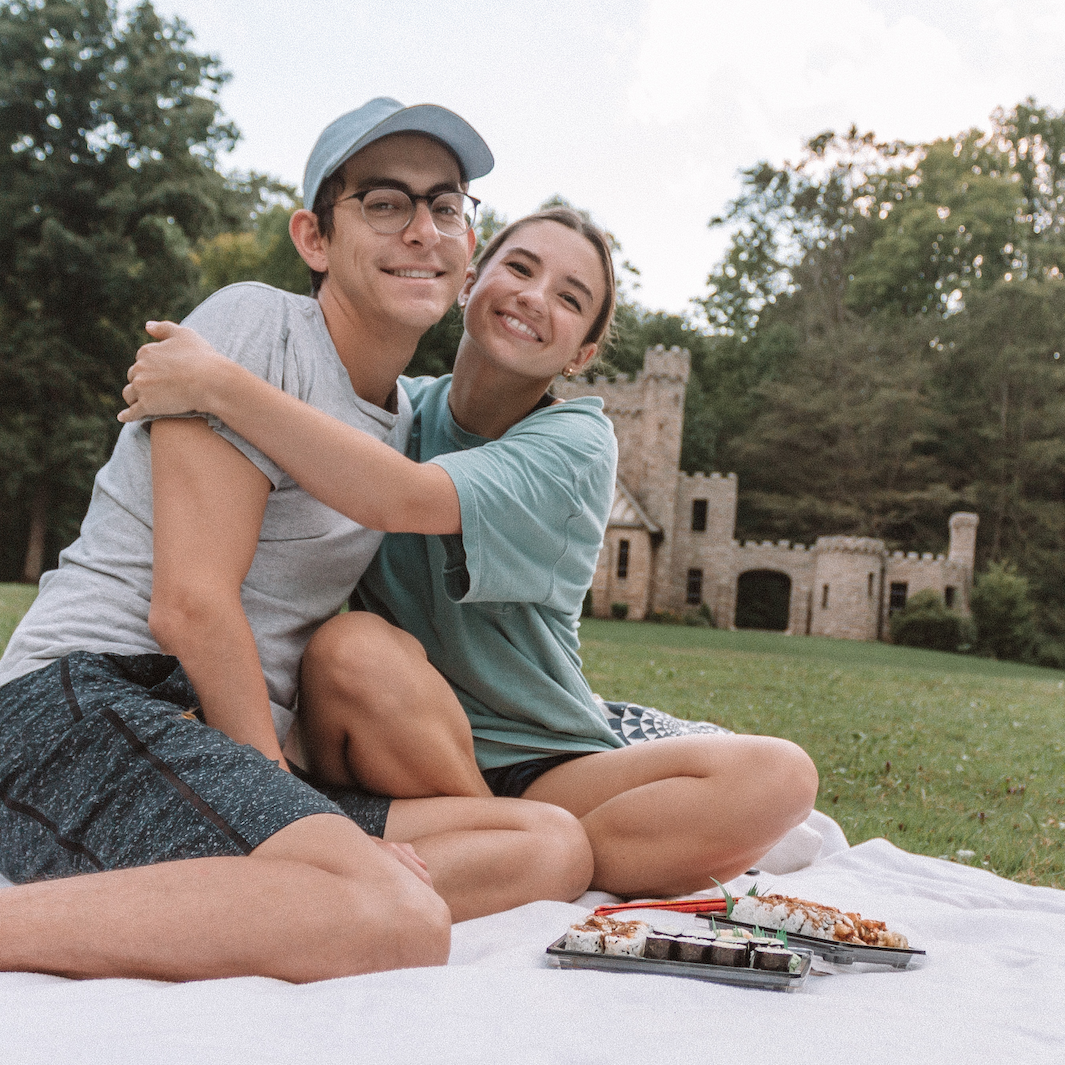 Picnicking with sushi after a hike in the North Chagrin Reservation, Ohio. August 2020.