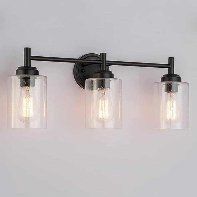 Berliget 23.23 Inch 3 Lights Bubble Glass Matte Black Bathroom Vanity Light ,Over Mirror Wall Sconces Bar Light Fixtures Retro Rustic Farmhouse Style