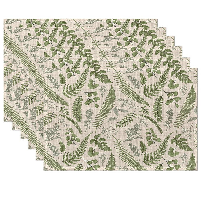 Tropical Fern Herbs Placemats Set of 6,Botanical Floral Leaf Table Mats Non-Slip Heat Resistant Washable Placemat for Party Kitchen Dining Table Decoration Indoor Outdoor