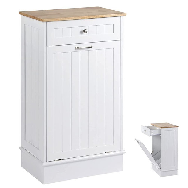 LOUVIXA Tilt Out Trash Bin Cabinet Dog Proof Trash Can Holder Kitchen Island with Garbage Bin or Tilt Out Laundry Hamper (white2)