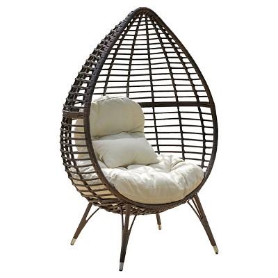 Cutter Teardrop Wicker Patio Lounge Chair with Cushion - Brown - Christopher Knight Home