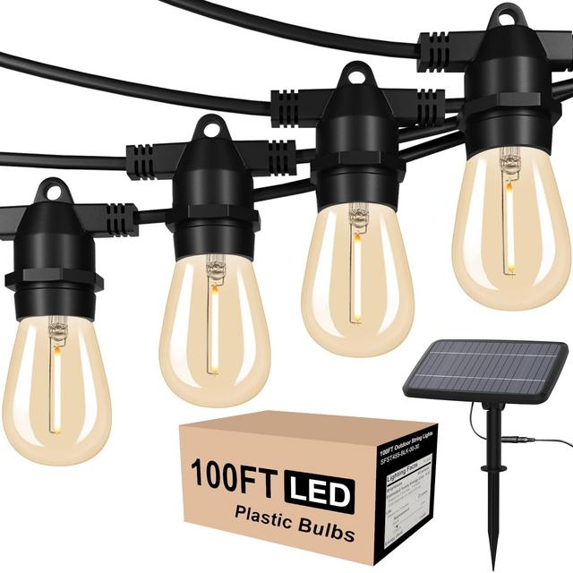 Solar String Lights Outdoor Waterproof LED Shatterproof 100FT Heavy Duty Outdoor String Light Solar Powered with 30 Plastic Hanging S14 Edison Bulbs Solar Light Balcony Fence Patio Light String Lights