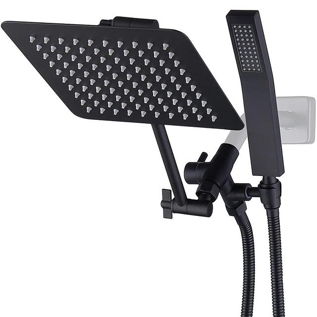 G-promise All Metal Dual Square Shower Head Combo | 8" Rain Shower Head | Handheld Shower Wand | Smooth 3-Way Diverter | with 11" Adjustable Extender - A bathroom Upgrade (Matte Black)