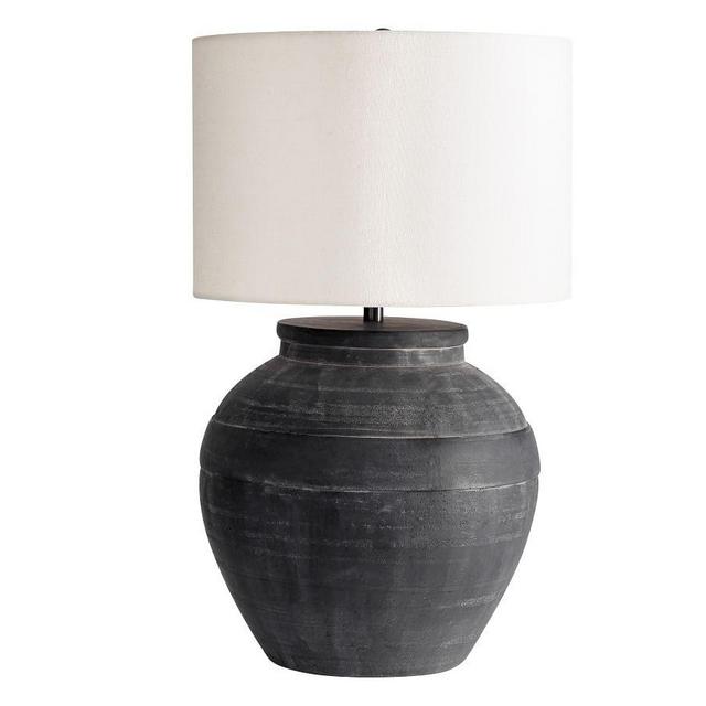 Faris Ceramic 21" Table Lamp, Matte Black Base with Large SS Textured Gallery Shade, Ivory