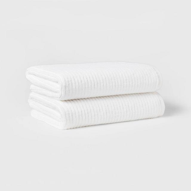 2pk Quick Dry Ribbed Bath Towel Set White - Threshold™