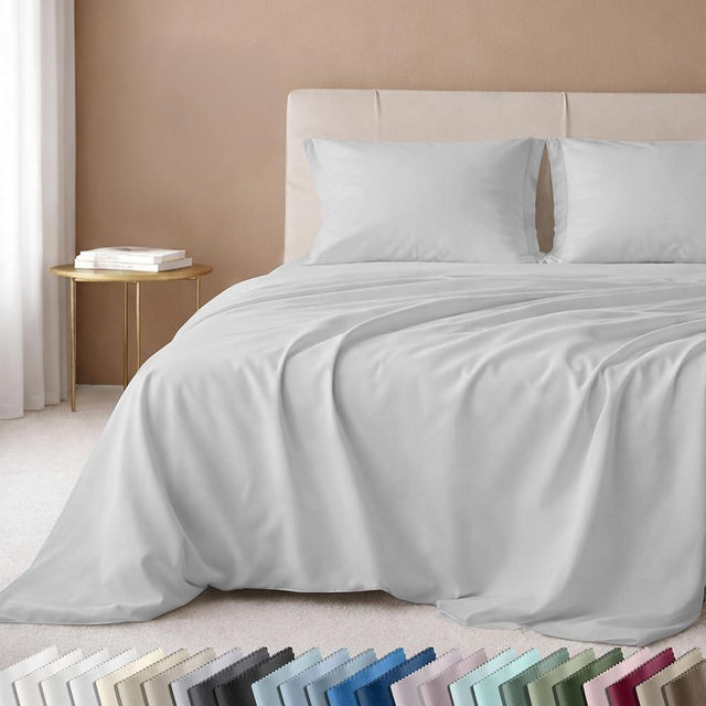 California Design Den King Size Bed Sheets Set - Luxury 600 Thread Count Sateen, Natural 100% Cotton Deep Pocket King Sheet Set, Fully Elasticized, Durable Bedding - Light Silver