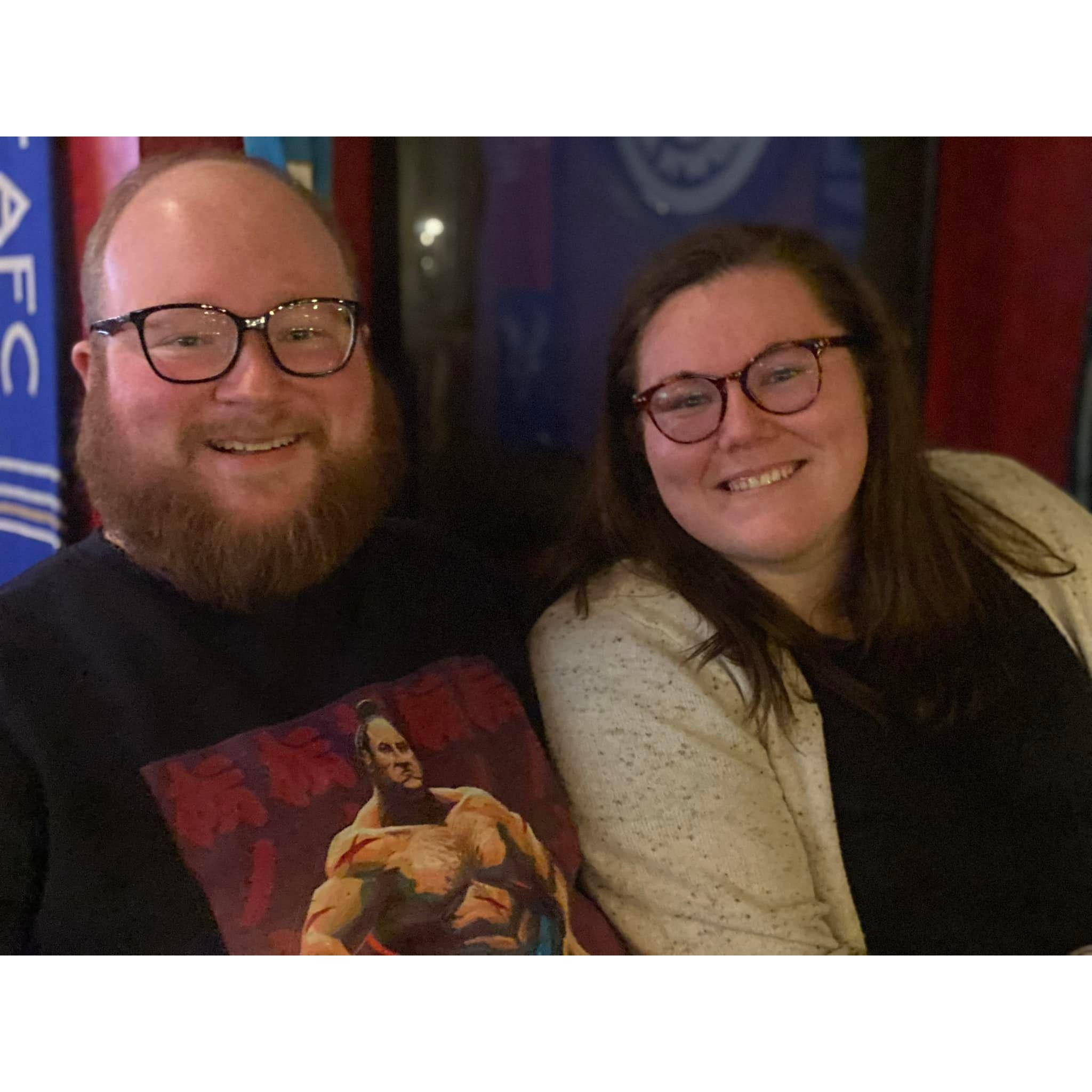 At our favorite place - Slainte Irish Pub in Fells Point. Fun fact this was where we had our first date.