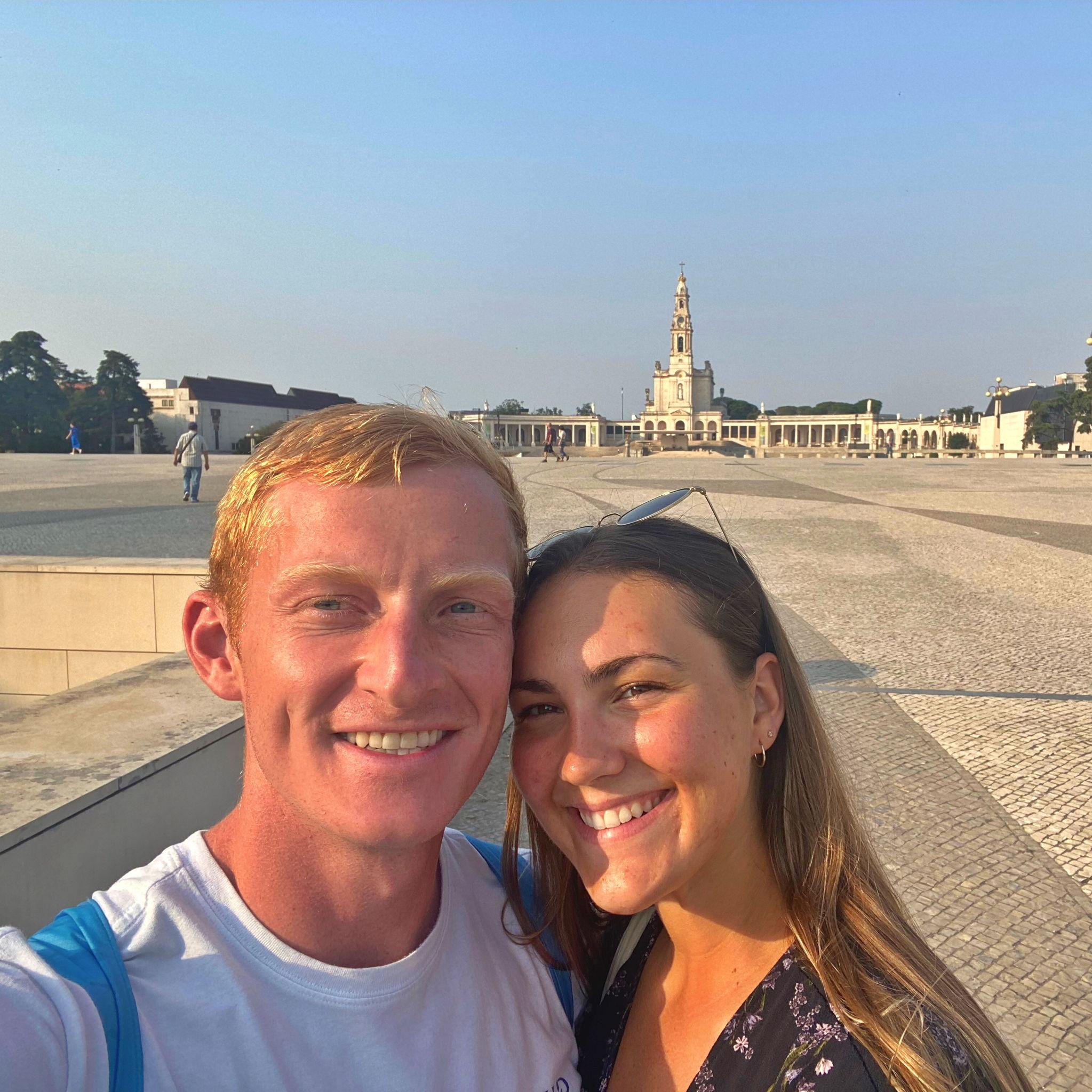 6/15/22: Our first picture together at the Sanctuary of Our Lady of Fatima in Portugal