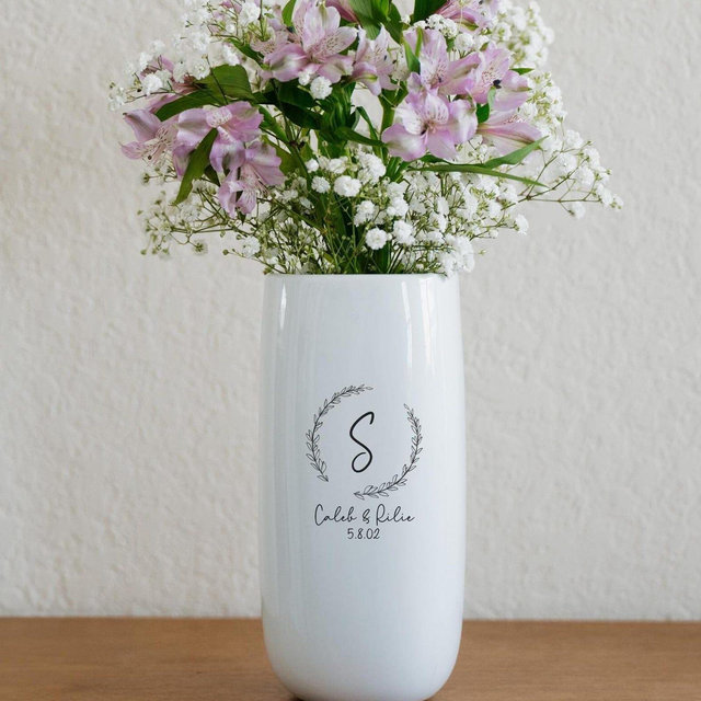 Personalized Ceramic Flower Vase, Custom Wedding Anniversary Gift For Couple, Valentine's Day Gift for Significant Other, Bride & Groom Gift