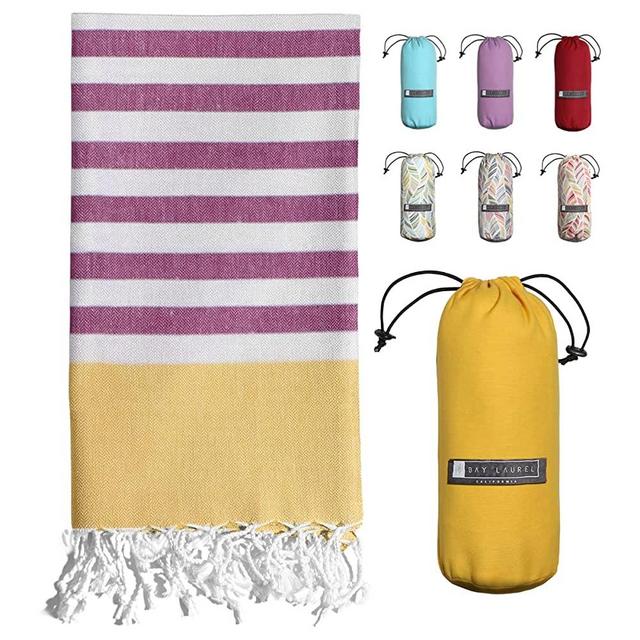 BAY LAUREL Turkish Beach Towel with Travel Bag 39 x 71 Quick Dry Sand Free Lightweight Large Oversized Beach Towel Turkish Towels Light Beach Towel Travel Towels