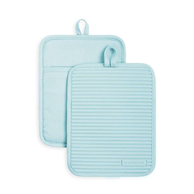 KitchenAid Ribbed Soft Silicone Pot Holder Set, Mineral Water