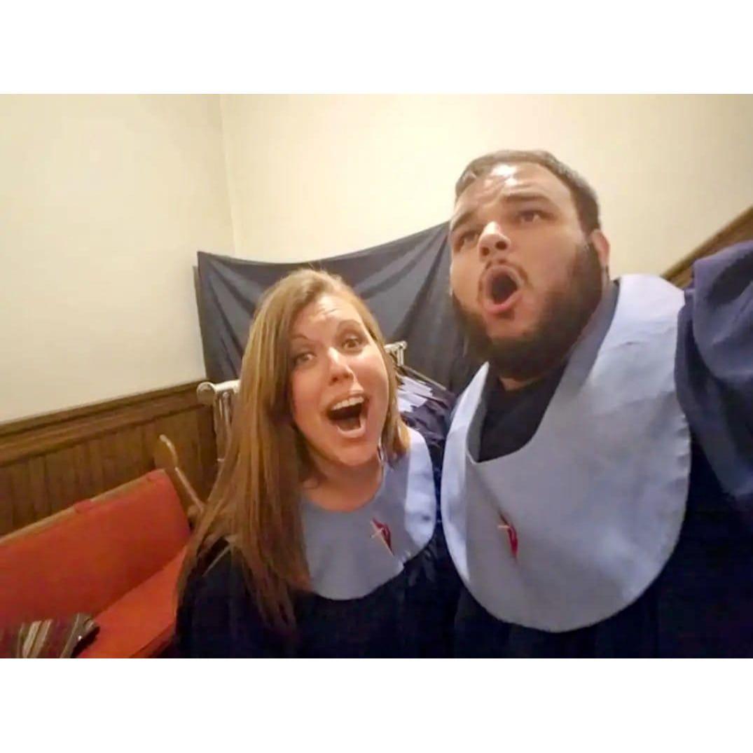 One of Ella's visits to Denver while living in Norway - Mikey and Ella found choir robes in an empty church.