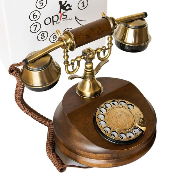 Opis 1921 Cable A: The Fully-Functional Landline Wood Retro Rotary Phone in Vintage Telephone Style for Lovers of Antique, Old School Objects That can Still be Used and Enjoyed Today