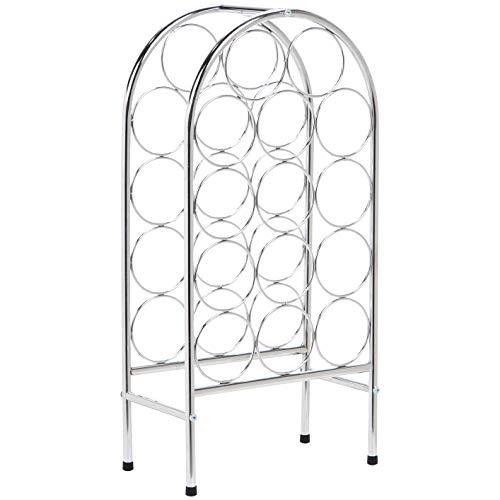 AmazonBasics Curved Metal 14-Bottle Standing Wine Holder Rack, Chrome