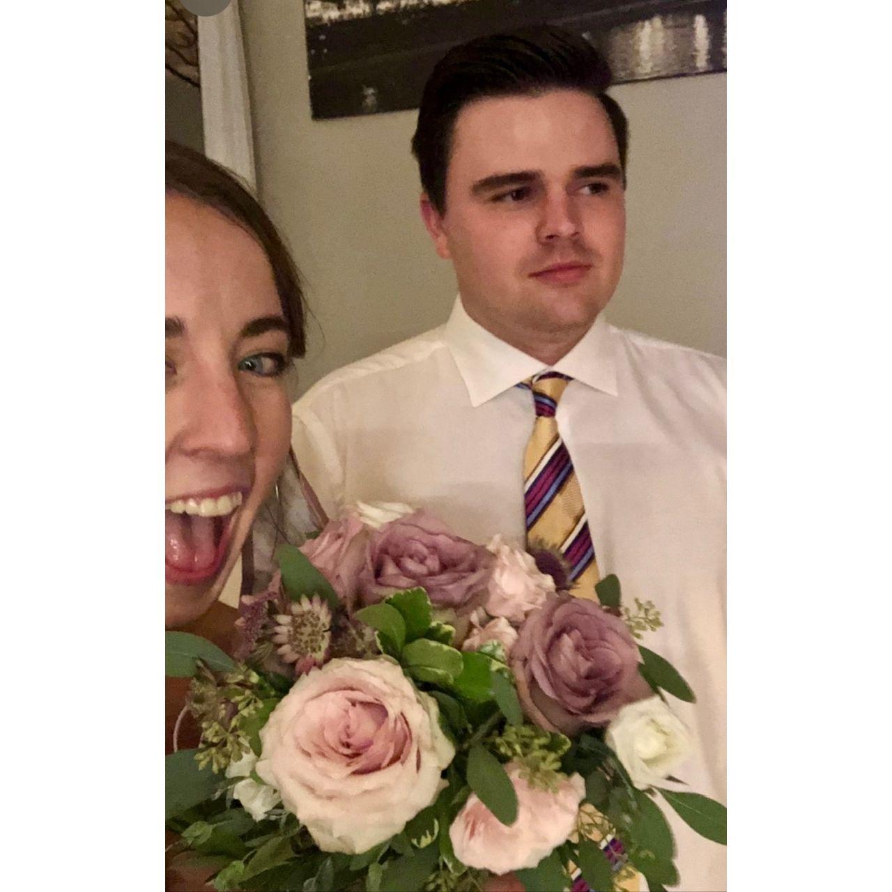 When I caught the bouquet at a friend's wedding. Look at us now!