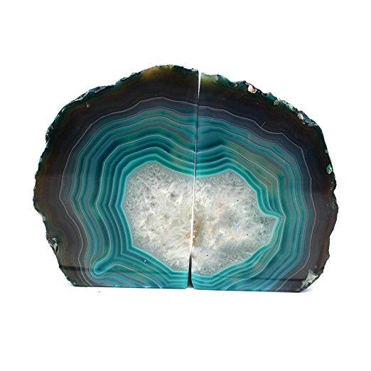 Teal Agate Bookend Pair - 1 to 3 lb - Geode Bookend with Rock Paradise Exclusive COA