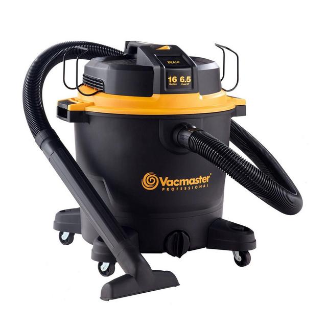 Vacmaster 16 Gallon 150 CFM Plastic 6.5 HP High Efficiency Wet Dry Vacuum and Blower with Accessory Storage and 20 Foot Power Cord, Black/Yellow