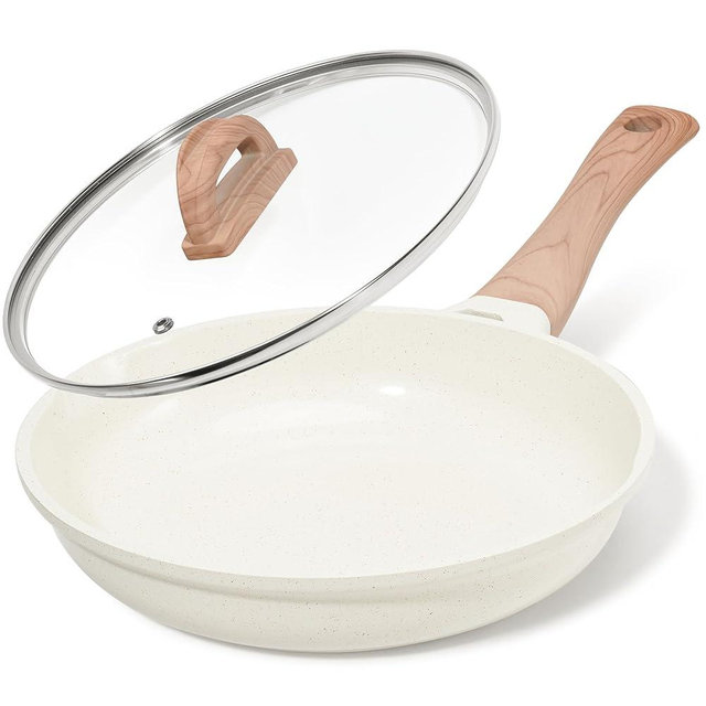 UESLUCK 12 Inch Creamic Non Stick Frying Pan With Lid- Large Creamic Skillet With lid, Omlet Pan Non Stick With Cool-Touch Handle, PFAS & PTFE Free, Compatible with All Stovetops