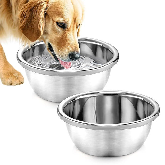 2 Pcs 1 Gallon Large Dog Bowls - Food Grade Stainless Steel Metal Water Bowls, Easy to Clean Food Bowl for Medium Large Dogs Indoor Outdoor