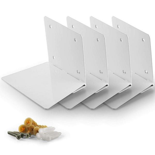 CRIZTA Set of 4 Invisible Floating Bookshelf, Heavy Duty Wall Mounted Book Organizer, Metal Shelves Holder for Books, Large Size (White)