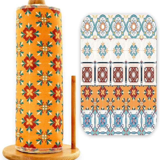 ROGITU 25 Pack Reusable Paper Towels, Paperless Towels Roll Washable Cotton Cloth for Kitchen Towels Zero Waste Products Alternative Paper Towels Alternative (Vintage)