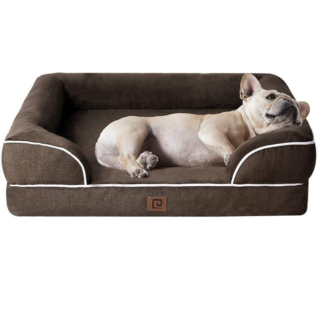 EHEYCIGA Orthopedic Dog Bed for Medium Dogs, Waterproof Memory Foam Medium Dog Beds with Sides, Non-Slip Bottom and Egg-Crate Foam Pet Couch Bed with Washable Removable Cover, Brown