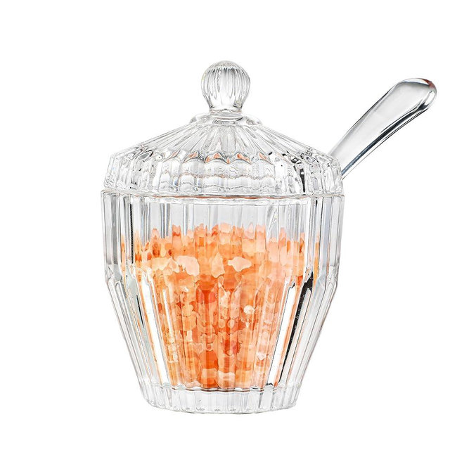 H&D HYALINE & DORA 5 Oz Glass Salt Cellar with Lid Serving Spoon Clear Salt Pot Pepper Storage Jar for Salt, Sugar and Pepper Crystal Glass Spices Jar, Dishwasher Safe(1 Pieces)